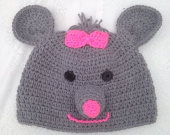 Maus Hut - Mädchen Maus Häkelmütze mit rosa Schleife - Kinder Halloween-Kostüm - Baby-Halloween-Kostüm