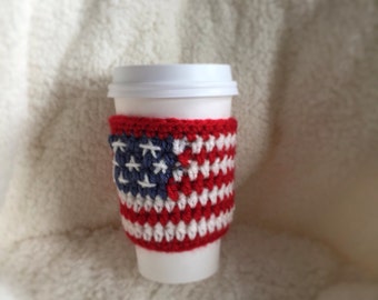 American Flag Coffee Cozy - 4th of July Cozy - Red White Blue Coffee Cup Warmer - Memorial Day Cozy