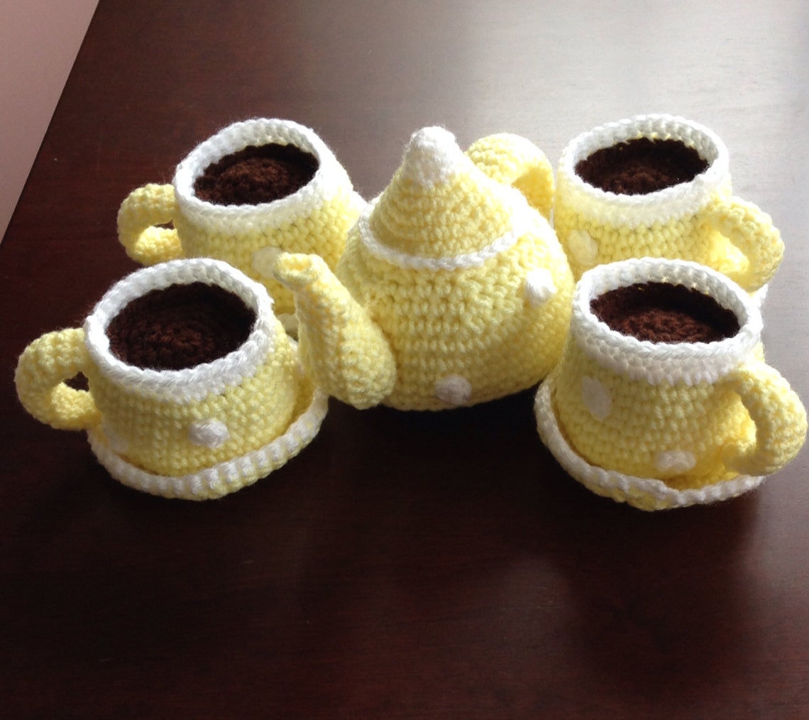 Crochet Tea Set 9 Piece Children's Play Tea Set You Etsy