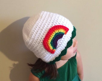 Lucky Irish Rainbow Crochet Hat - Saint Patricks Day Hat - You Choose the Size, Baby Child or Adult