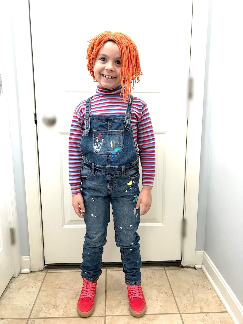 bulldog in a chucky costume