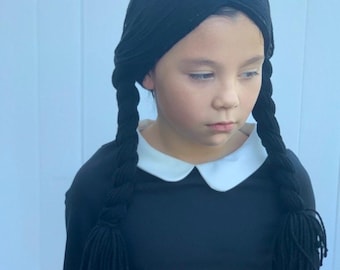Wednesday Wig - Addams Costume - Child Doll halloween costume - crochet yarn Kids Halloween Costume