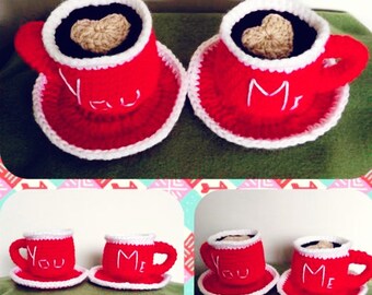 Valentines Crochet Tea Set - 4 Piece Children's Play Tea Set - You Choose the Color, Toddler Tea Party - Kids Gifts -Children Gifts