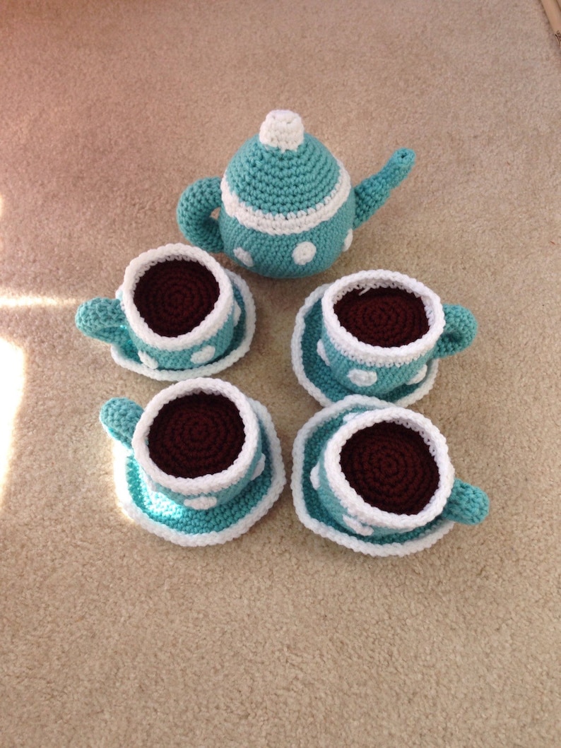 Crochet Tea Set 9 Piece Children's Play Tea Set You Etsy
