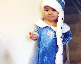 Nuevo congelado 2 Elsa Sombrero - Halloween Disney princesa Elsa sombrero corona - trenza larga - traje de Halloween para niños - traje de Halloween para niños - bebé Co