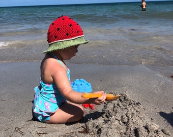 Watermeloen hoed - zachte rand watermeloen zomer gehaakte hoed - baby's, peuters, kinderen - u kiest de maat