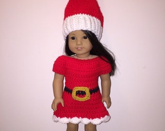 American Girl Christmas Dress Hat &  Boots - 18" Doll Santa Outfit