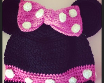 Crochet Minnie Mouse Hat - Childrens or Infants Minnie Mouse Hat - Kids Halloween Costume - Baby Halloween Costume