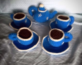 Frozen Tea Set - 9 Piece Children's Crochet Play Tea Set - You Choose the Color, Toddler Tea Party - Kids Gift - Baby Gift