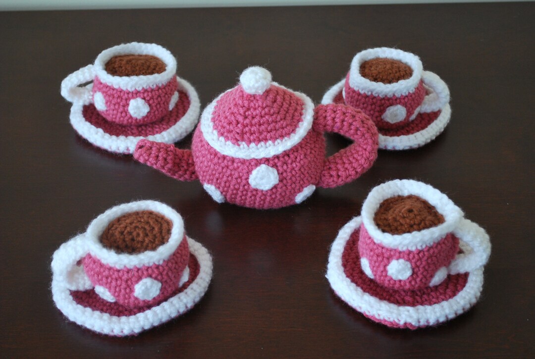 Crochet Tea Set 9 Piece Children's Play Tea Set You Choose the Color