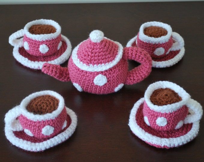 Crochet Tea Set - 9 Piece Children's Play Tea Set - You Choose the Color, Toddler Tea Party - Kids Gifts - Girls Gifts - Boy Gifts