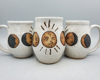 Moon Mug 16 oz - Moon Phase Kitchen Witch Mug - Unique Coffee Mug Handmade - Mesiree Ceramics