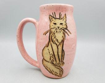 16 oz Cat Mug - Cats Books and Tea Crazy Cat Lady Handmade Stoneware Coffee Mug - Mother of Cats Big Coffee Mu6