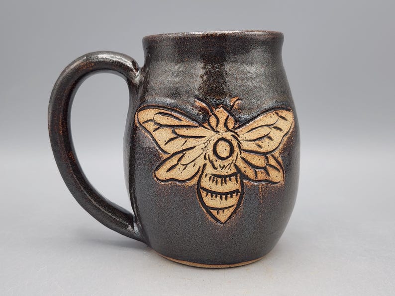 Honey Bee Mug 16 oz - Beekeeper Gift Nature Mug - Queen Bee Nature Lover Gift Wheel Thrown Mug Cosmic Tea Dust