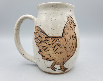 Chicken Mug 16oz - Handmade Stoneware Coffee Mug - Unique Coffee Mugs Sister In Law Gift - Coffee Lover Gift Large Mug