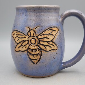 Honey Bee Mug 16 oz - Beekeeper Gift Nature Mug - Queen Bee Nature Lover Gift Wheel Thrown Mug Periwinkle