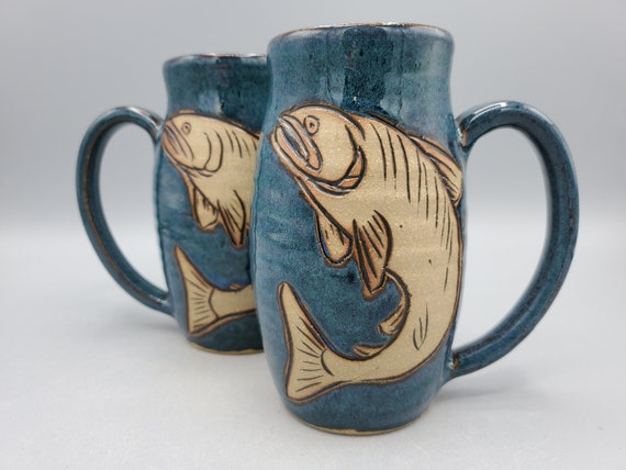 Fish Mug 16oz Fisherman Gift Large Ceramic Nature Mug Nature Lover Gift  Handmade Stoneware Coffee Mug 