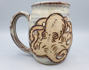 Octopus Mug 16 oz - Beach Lover Gift Blue Ring Octopus Handmade Pottery Mug - Mesiree Ceramics