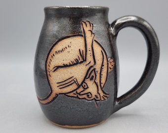 Medieval Marginalia Cat Butt Mug 16 oz  - Funny Cat Butt Mug Manuscript Art Cats Books and Tea Crazy Cat Lady Handmade Stoneware Coffee Mug