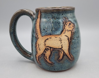 16 oz Cat Mug - Cats Books and Tea Crazy Cat Lady Handmade Stoneware Coffee Mug - Mother of Cats Big Coffee Mug