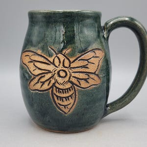 Honey Bee Mug 16 oz  - Beekeeper Gift Nature Mug - Queen Bee Nature Lover Gift Wheel Thrown Mug