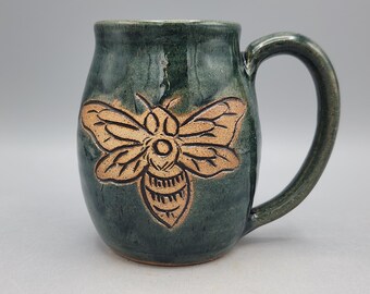 Honey Bee Mug 16 oz  - Beekeeper Gift Nature Mug - Queen Bee Nature Lover Gift Wheel Thrown Mug