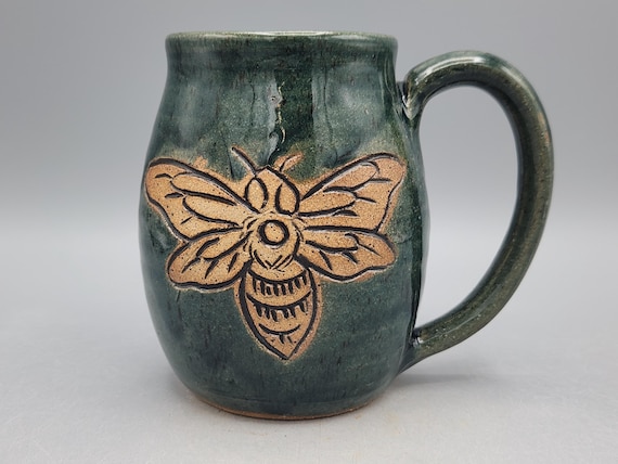 Honey Bee Mug 16 oz  - Beekeeper Gift Nature Mug - Queen Bee Nature Lover Gift Wheel Thrown Mug