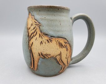 Wolf Mug 16 oz - Nature Lover Gift Handmade Coffee Mug - Animal Mug College Student Gift - Mesiree Ceramics