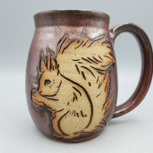 Squirrel Mug - 16oz Cute Coffee Mug Nature Lover Gift - Handmade Stoneware Coffee Mug - Mesiree Ceramics