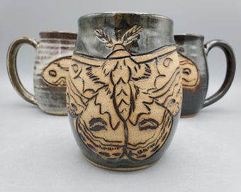 Moth Mug 16 oz -  Kitchen Witch Mug Unique Coffee Mugs - Nature Lover Gift Wheel Thrown Nature Mug