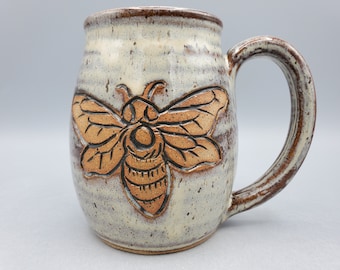Honey Bee Mug 16 oz  - Beekeeper Gift Nature Mug - Queen Bee Nature Lover Gift Wheel Thrown Mug
