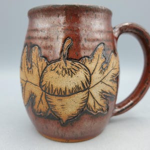 Acorn and Oak Leaf Mug 16 oz - Cottagecore Gift Handmade Stoneware Coffee Mug - Nature Lover Gift Pottery Coffee Mug