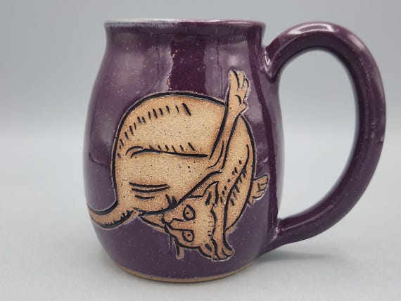 Medieval Marginalia Cat Butt Mug 16 oz  - Funny Cat Butt Mug Manuscript Art Cats Books and Tea Crazy Cat Lady Handmade Stoneware Coffee Mug