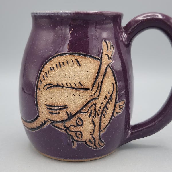 Medieval Marginalia Cat Butt Mug 16 oz  - Funny Cat Butt Mug Manuscript Art Cats Books and Tea Crazy Cat Lady Handmade Stoneware Coffee Mug