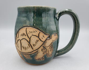 Tortoise Mug 16 oz - Nature Lover Gift Wheel Thrown Mug - Bookish Tea Lover Gift Nature Mug