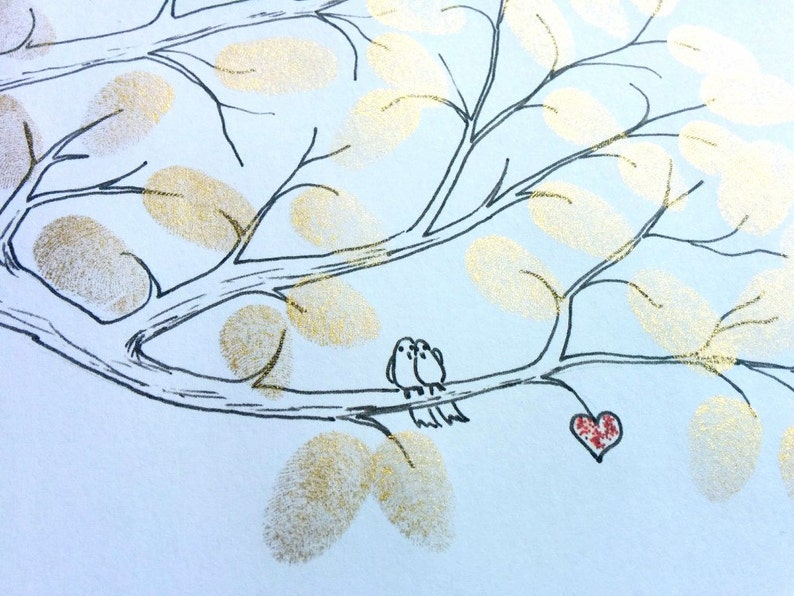 Hand Drawn Tree with Hearts Personalized Tree Sign Guest Book Thumbprint Tree Custom Fingerprint Tree Alternative Wedding Guestbook