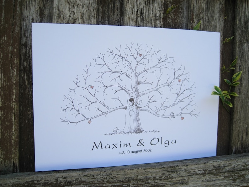 Hand Drawn Tree with Hearts Personalized Tree Sign Guest Book Thumbprint Tree Custom Fingerprint Tree Alternative Wedding Guestbook