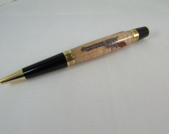 Revolver Inlay  with Basswood ,Cocobolo ,Maple Artisan Sienna 10ktGold Twist Pen: includes a window pen box -Hand Crafted by Natnic Artisan