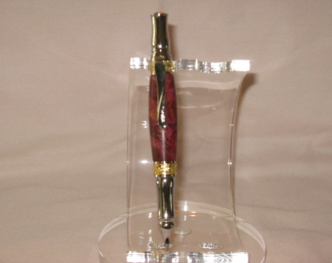 Nouveau Sceptre twist pen :  24Kt Gold & Chrome(Stabalized Red/Purple Box Elder Burl) (Includes a Felt-Lined  Leatherette pen  box)