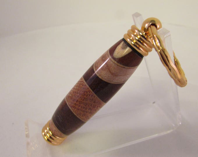 Handmade Laminated oak , maple, walnut  Secret Compartment key Chain (Gold  Finish) with gift box
