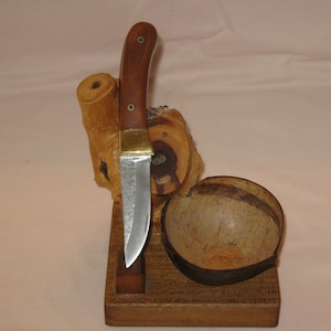 Hunter Knife Blade (Laminated Steel)   with brass  bolsters, mosiac pins(Natural Canvas Micarta and a Leather Sheath)
