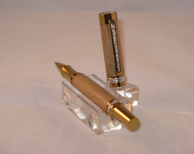 Handmade Roman Harvest Roller Ball Pen(Gold Titanium finish with Rhodium Accents using a  Pecan wood blank)