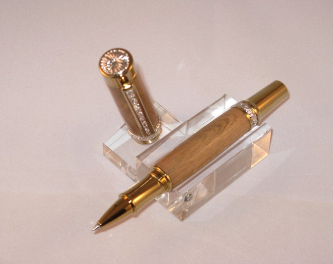 Handmade Roman Harvest Roller Ball Pen(Gold Titanium finish with Rhodium Accents using a Wild Cherry wood blank)