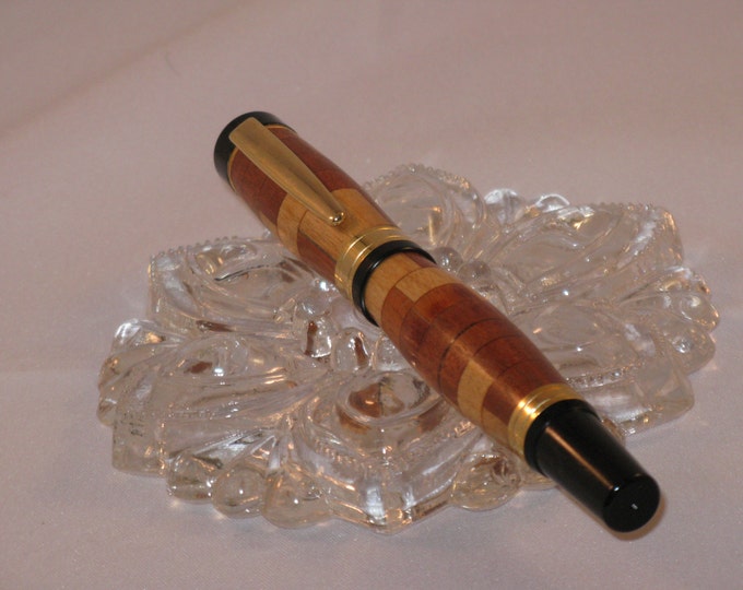 Segmented TITAN  Roller Ball Pen( Maple, Rosewood and Wenge)(24Kt Gold finish)--include a Burgundy Artisan Cabretta  PenBox