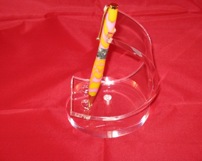 Handcrafted Comfort slimline twist pen (Pink Zebra Acrylic with Corian Band)(24Kt Gold Finish)  (Includes a Plastic Pen box)