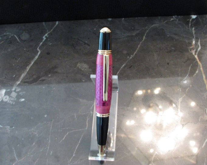 Pink Dyed  Lizard Skin GATSBY Pen with Pink Dyed Maple Burl Ends ( 24Kt Gold finish)