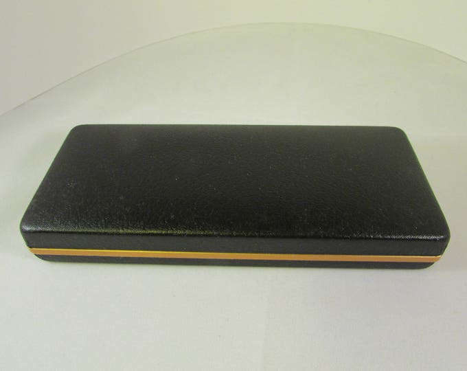 Cabretta Pen Box in a Black  synthetic exterior that looks and feels like real leather & Gold Trim finish --(will hold up to two pens)