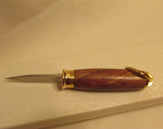 Handmade STABALIZED MAPLE MEDLEY  Compact Key Ring Knife  (Gold  Finish) with gift box