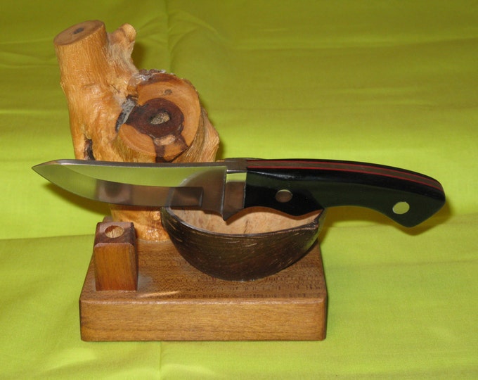 Hunter knife Blade (Platte)  with a  Stainless Steel Bolsters(Black Paper Micarta and a Nylon Sheath)