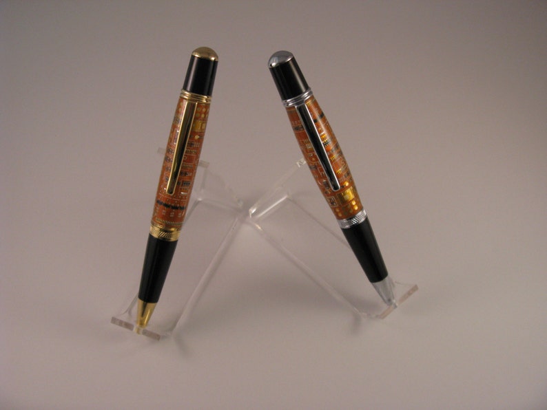 Handmade Orange Circuit Board Twist Ball Point Pen3D 24 Kt Gold or Chrome finish includes Gift Box image 5